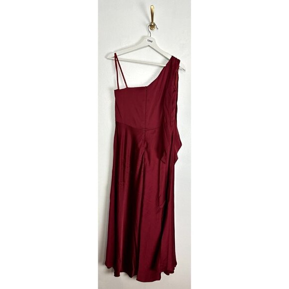 MAC DUGGAL One-Shouder Bow Satin Midi A-Line Dress in Deep Red Size US 8 - Picture 5 of 9